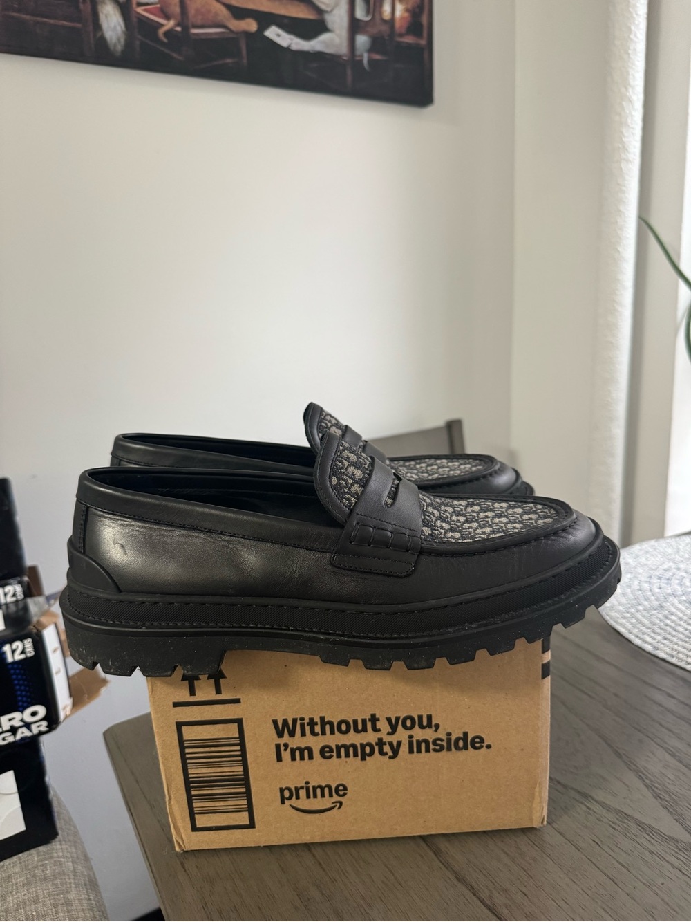 Dior Black Leather Penny Loafers with Monogram Textile